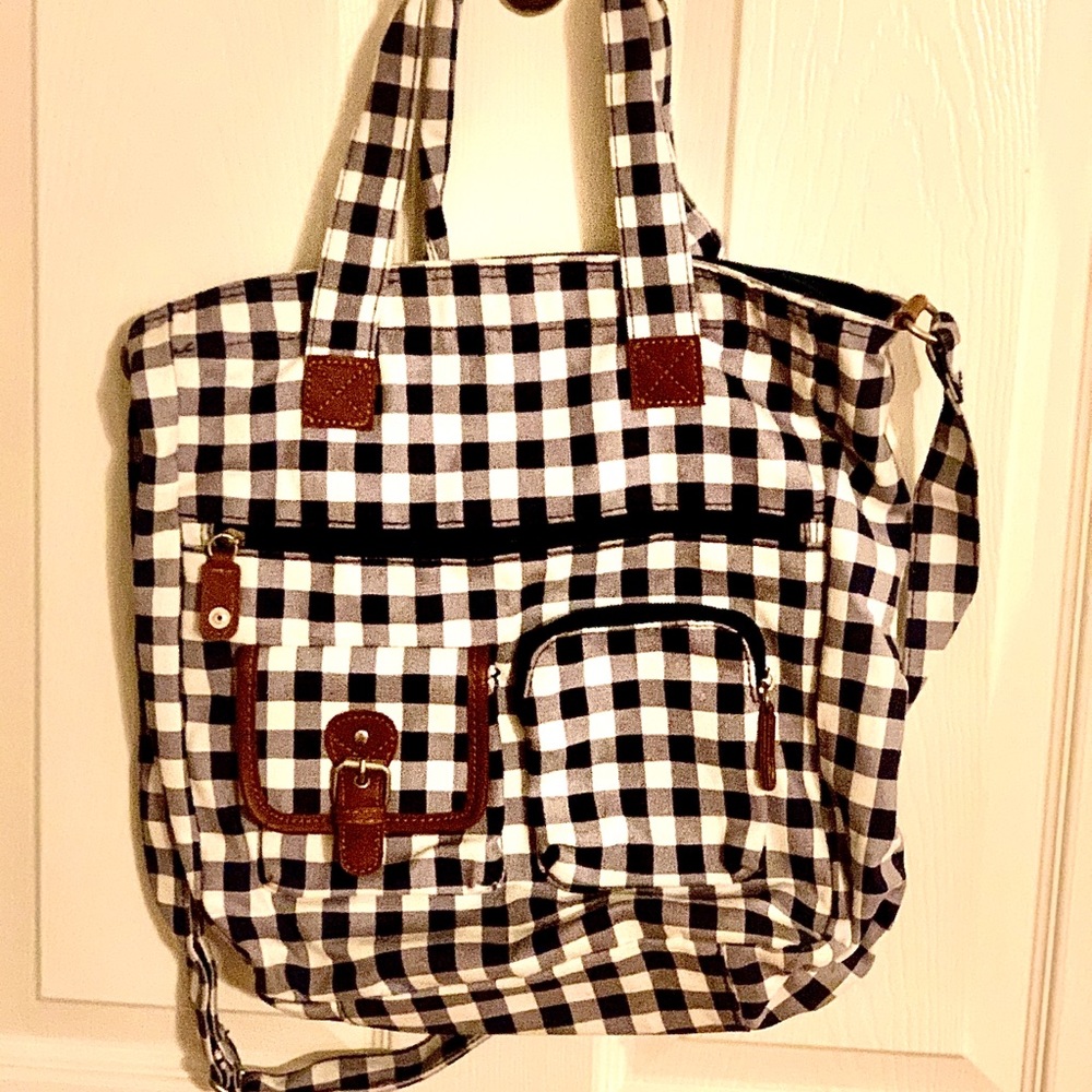 Navy and White Checkered Spring Tote